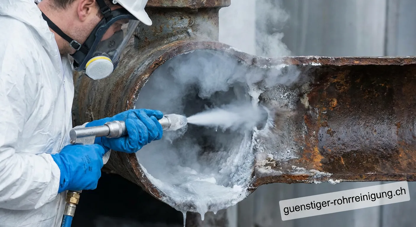 Techniker bei der Reinigung einer Abwasserleitung mit Kälteschockverfahren
