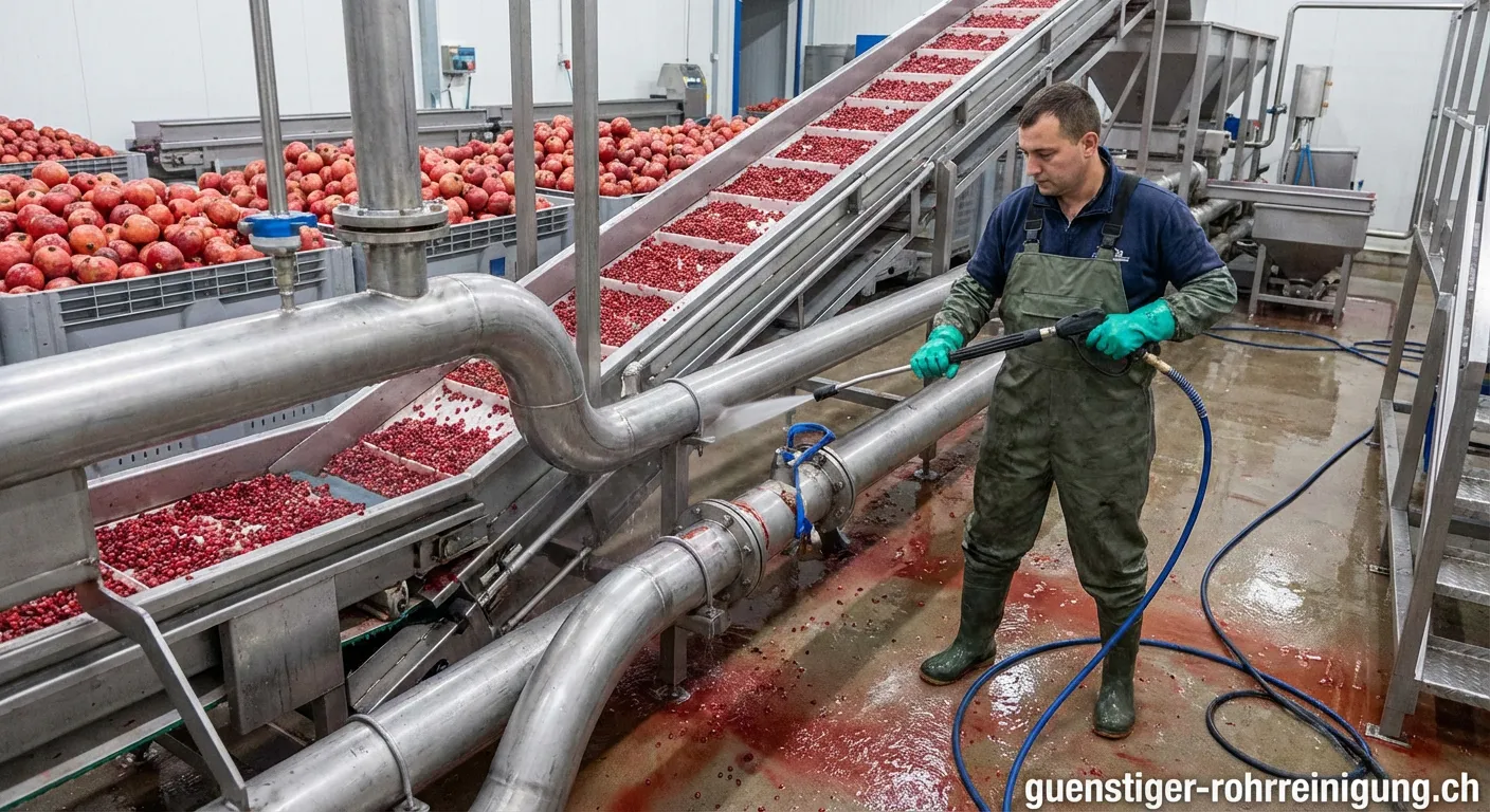 Industrielle Rohrreinigung in einer Granatapfel-Verarbeitungsanlage