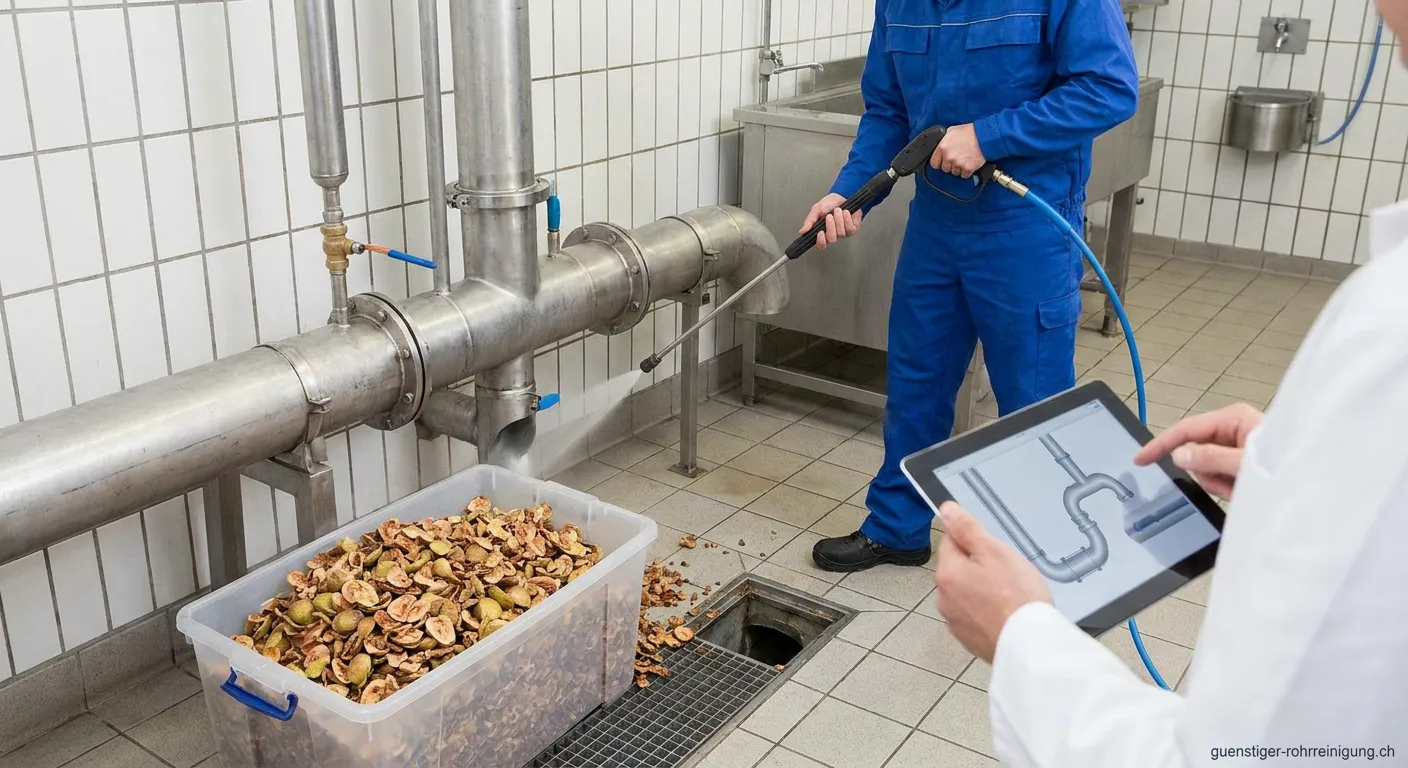 Techniker führt Rohrreinigung bei einem Guavenkern-Händler durch