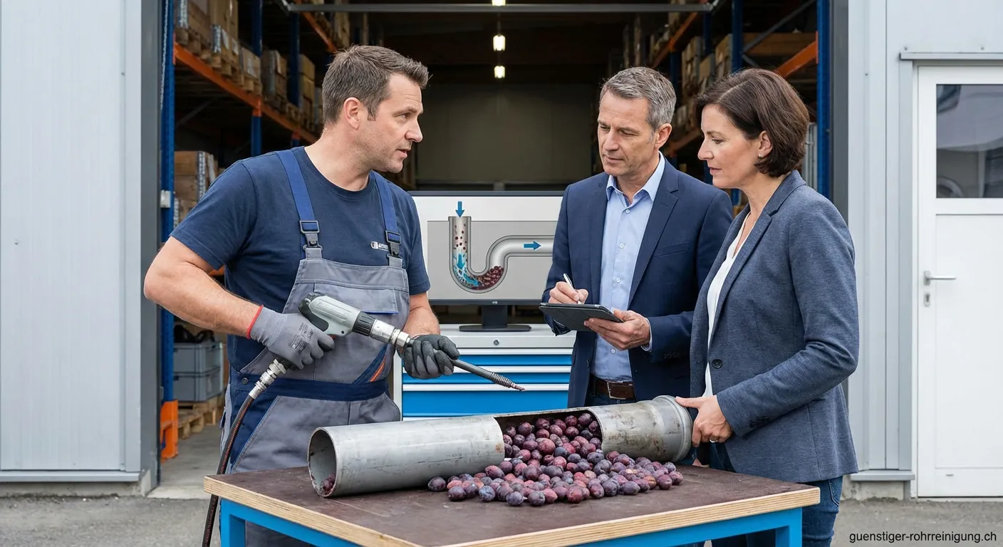 Professionelle Rohrreinigung in einer Lagerhalle für Pflaumenkerne