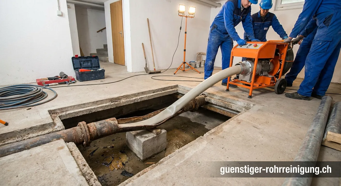Kamerabild einer Rohrsanierung bei Rohrdurchhang mit stehendem Wasser